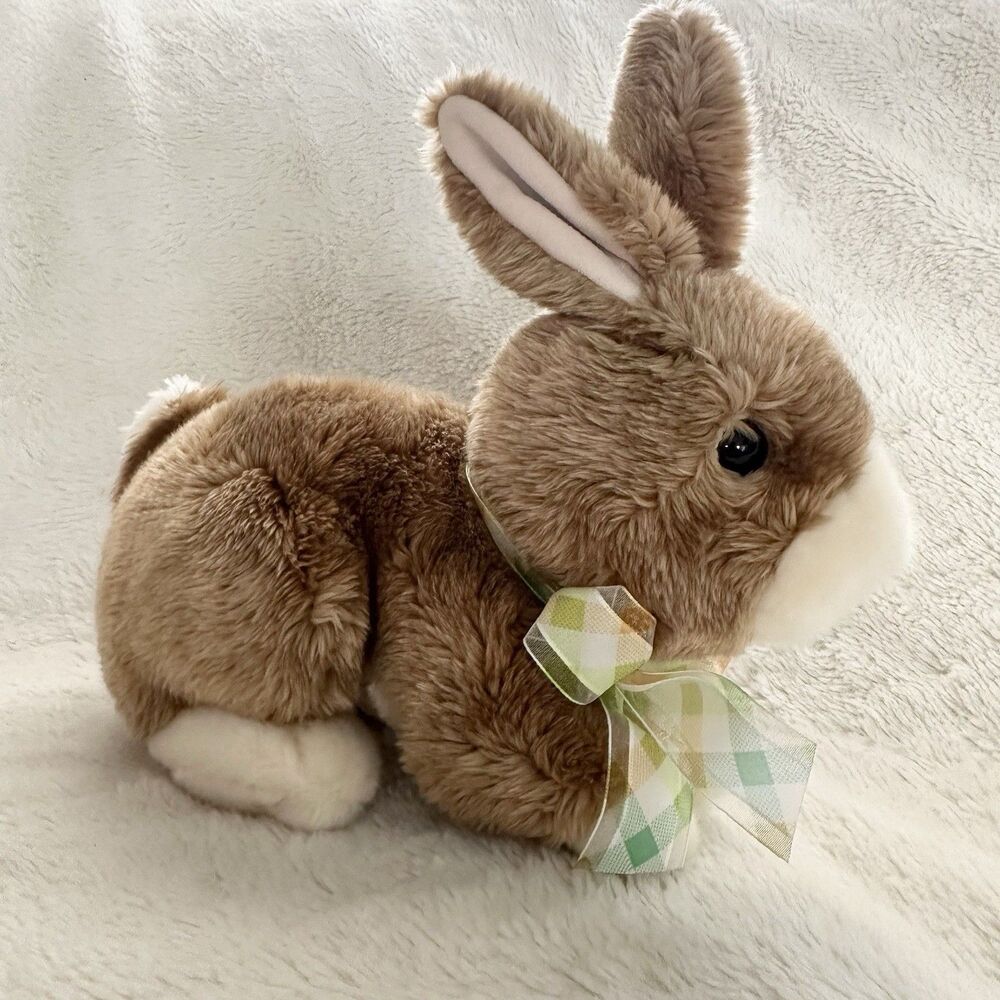 Ty Classic Easter Bunny Rabbit Plush Stuffed Animal 11" Brown Green Ribbon 2007